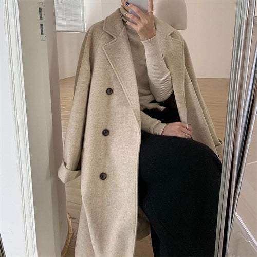 Button Front Wool Blend Long Coat