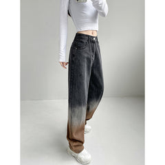 High Waist Loose Gradient Straight Jeans