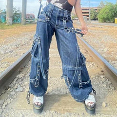 Metal Strap Baggy Cargo Jeans