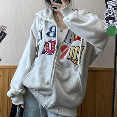 Aesthetic Embroidery Letters Zip Up Hoodie