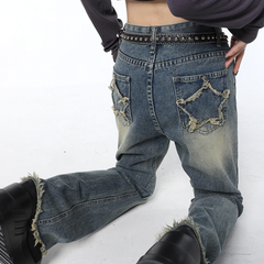 Back Star Patchwork Flare Jeans