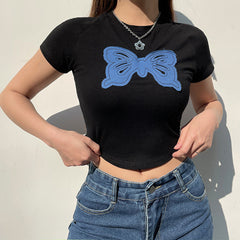 Butterfly Patch Black Crop Top