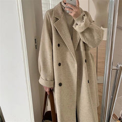Button Front Wool Blend Long Coat