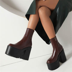 Chunky Heel Round Toe Platform Boots