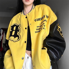 Collar Contrast Loose Baseball Jacket