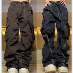 Contrast Stitch Baggy Cargo Pants