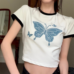 Cropped Tie Back Butterfly Ringer Tee