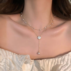 Double-layer Pearl Camellia Necklace