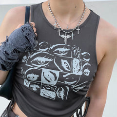 Grunge Aesthetic Eyes Print Crop Top