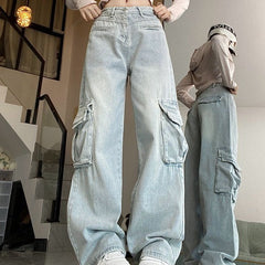 High Waist Big Pocket Cargo Jeans