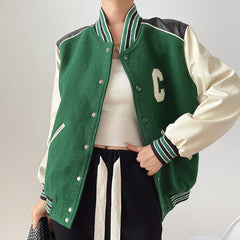 Letter Embroidered Vintage Baggy Varsity Jacket