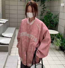 Logo Embroidery Vintage Varsity Jacket