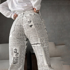 Newspaper Print Washed Boyfriend Jeans