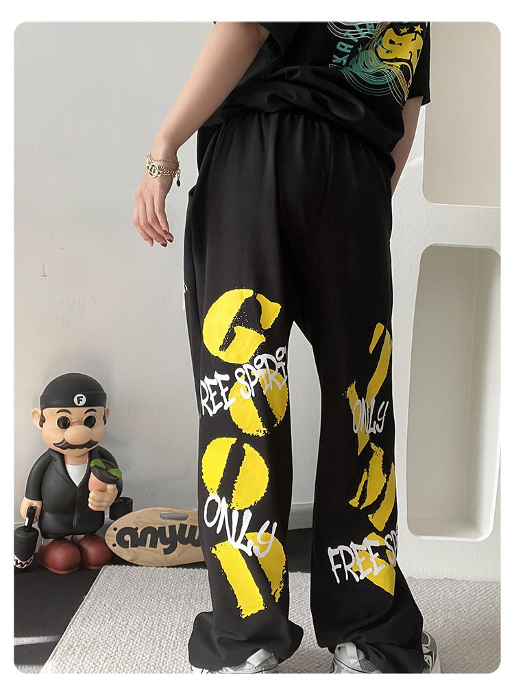 Punk Letter Graphic Black Baggy Sweatpants