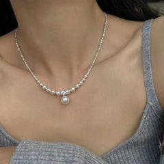 Pearl and Rhinestone Pendant Necklace