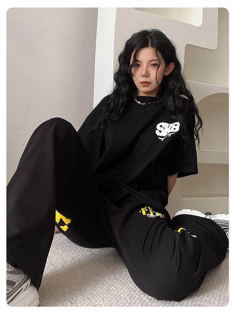 Punk Letter Graphic Black Baggy Sweatpants