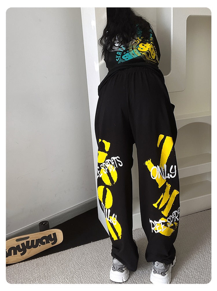 Punk Letter Graphic Black Baggy Sweatpants