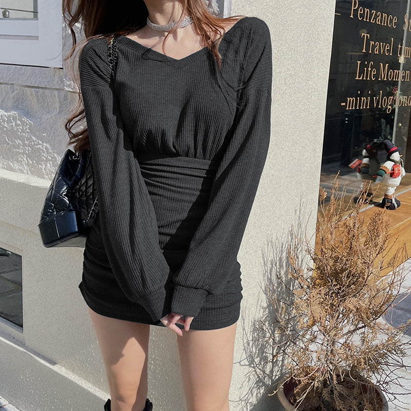 Split Long Sleeve Knit Mini Dress