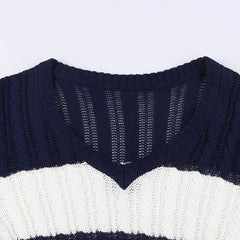 V Neck Striped Cable Knit Downtown 90s Top