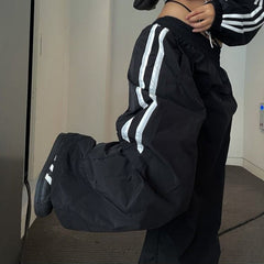 Side Striped Black Wide Leg Sweatpants