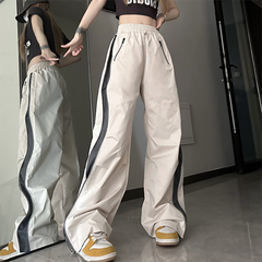 Side Zip Up Contrasting Straight Leg Sweatpants