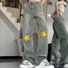 Star Patch Straight Leg Boyfriend Jeans