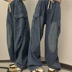 Tie Strap Baggy Cargo Jeans