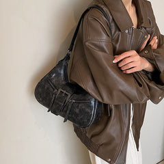 Bolso de hombro vintage de piel sintética con correa y hebilla