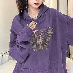 Vintage Butterfly Print Oversized Hoodie