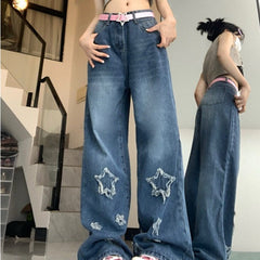 Vintage Distressed Star Patch Boyfriend Jeans