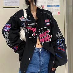 Vintage Embroidered Motorcycle Varsity Jacket