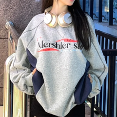 Vintage Letter Print Contrast Color Splice Sweatshirt