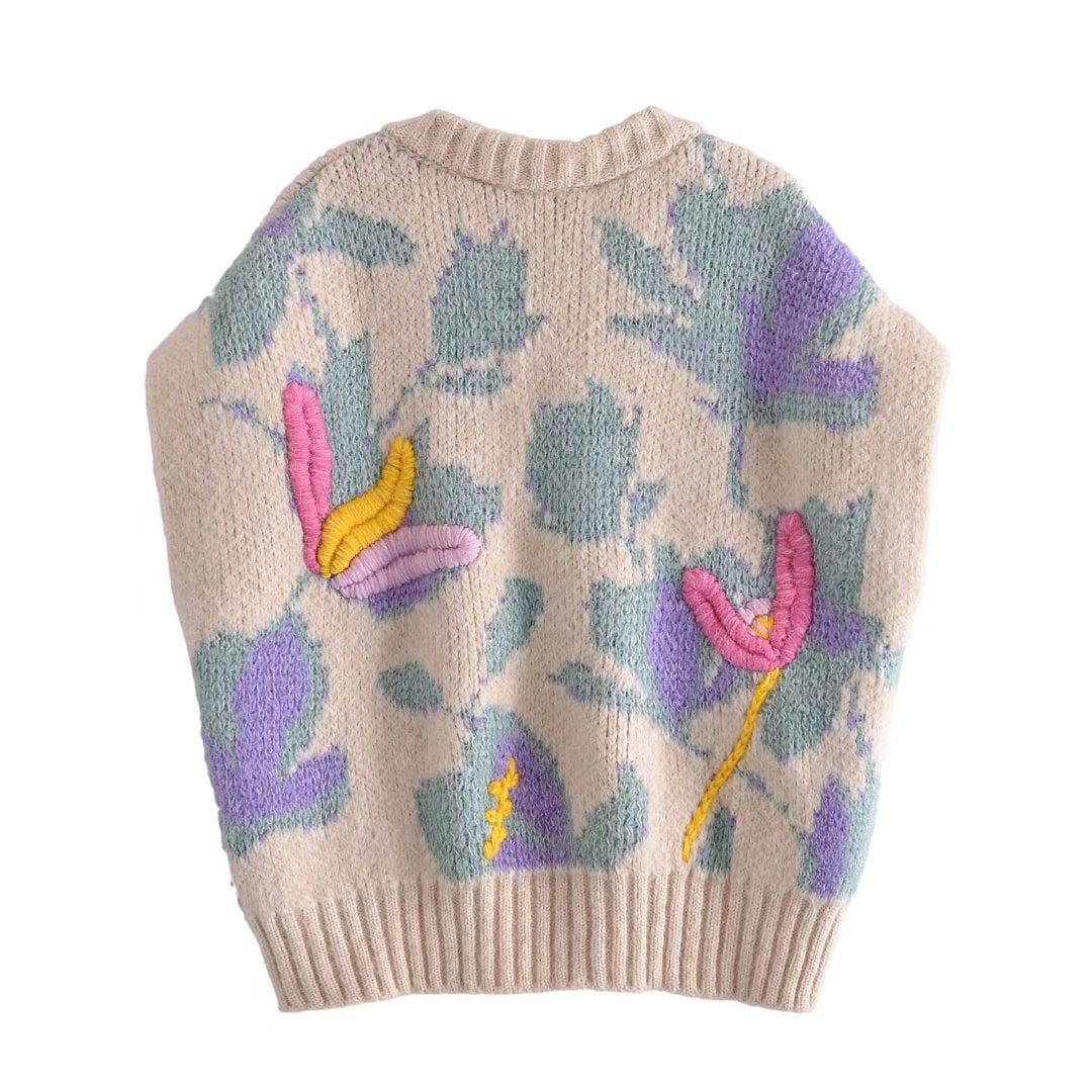 Embroidered Lavender Garden Sweater Vest