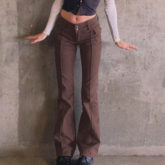 Low-waist Side Pockets Retro Trousers