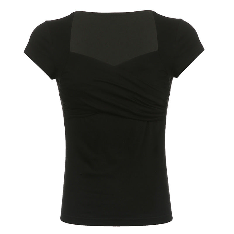 Criss Cross Ruched V Neck Tee