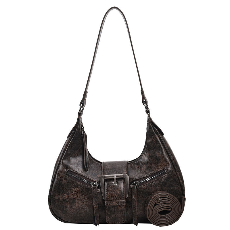 Vintage Buckled Strap Pu Leather Shoulder Bag