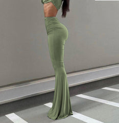 Casual High Waist Green Pants