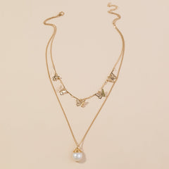 Freshwater Pearl Butterfly Multi-layer Necklace