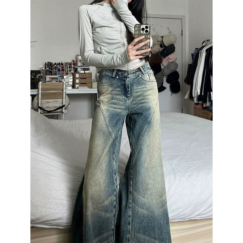 Distressed Washed Splice Design Loose Boyfriend Jeans