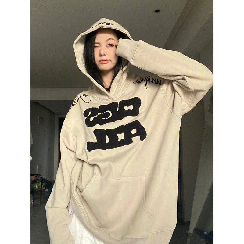 Toweling Letter Embroidered Oversized Hoodie