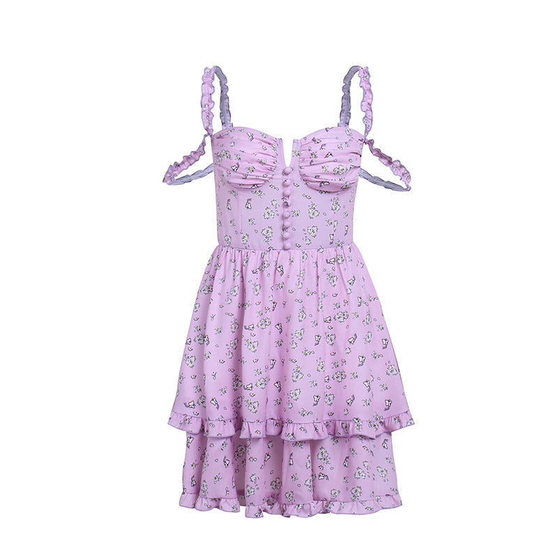 Double Small Smocked Floral Strap Princess Dress