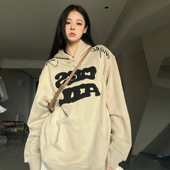 Toweling Letter Embroidered Oversized Hoodie