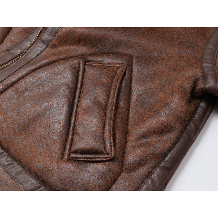 Lamb Fur Collar Leather Jacket