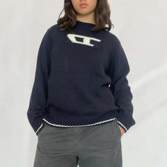 Contrasting Logo Jacquard Knit Sweater