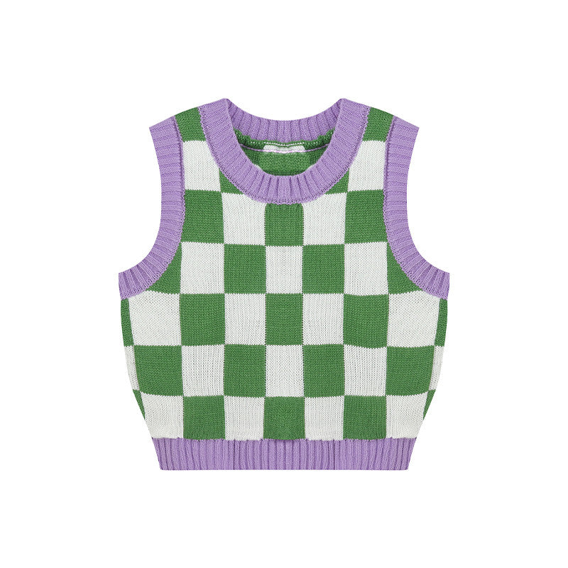 Green & Lavender Checkerboard Vest