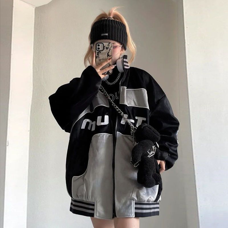 Contrasting Oversize Vintage Moto Jacket