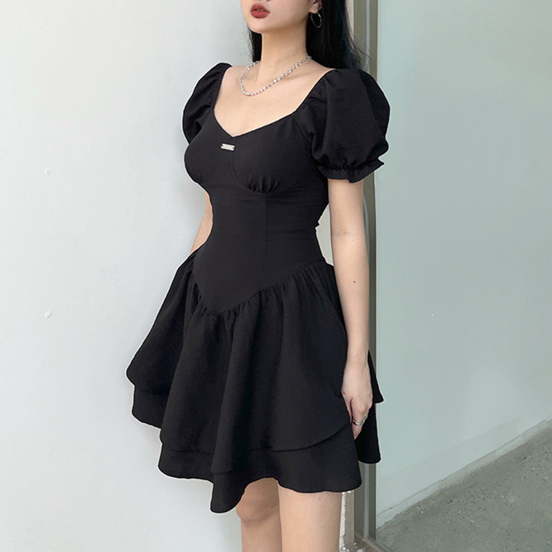 Court Retro Corset Slim Square Collar Dress