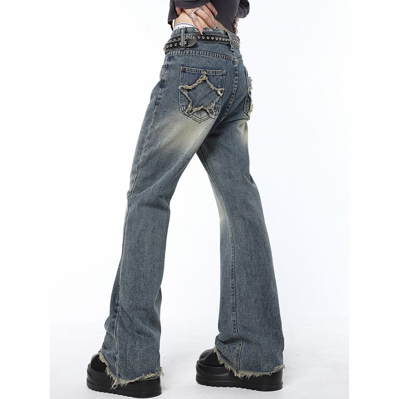 Back Star Patchwork Flare Jeans