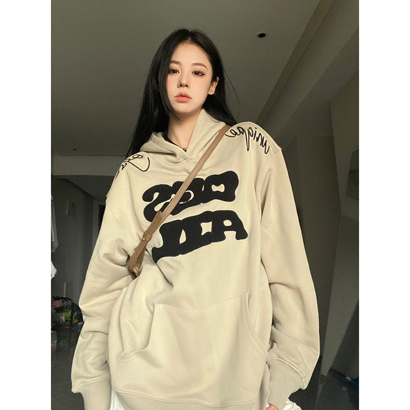 Toweling Letter Embroidered Oversized Hoodie