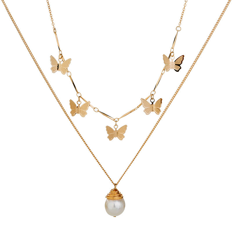 Freshwater Pearl Butterfly Multi-layer Necklace